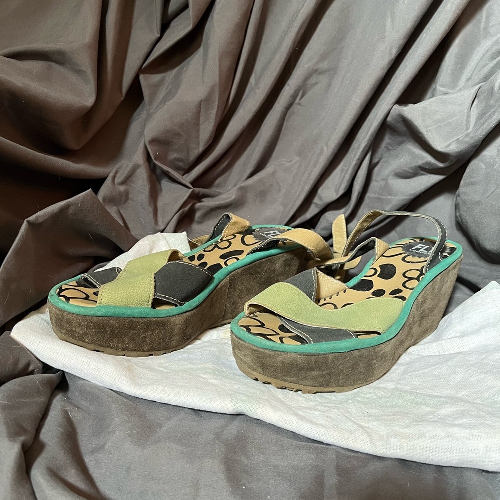 Fly London green and grey sandals. Size 38/7